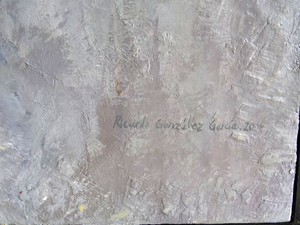 Ricardo González García, pintura realista, escena interior habitación con puerta, 2004