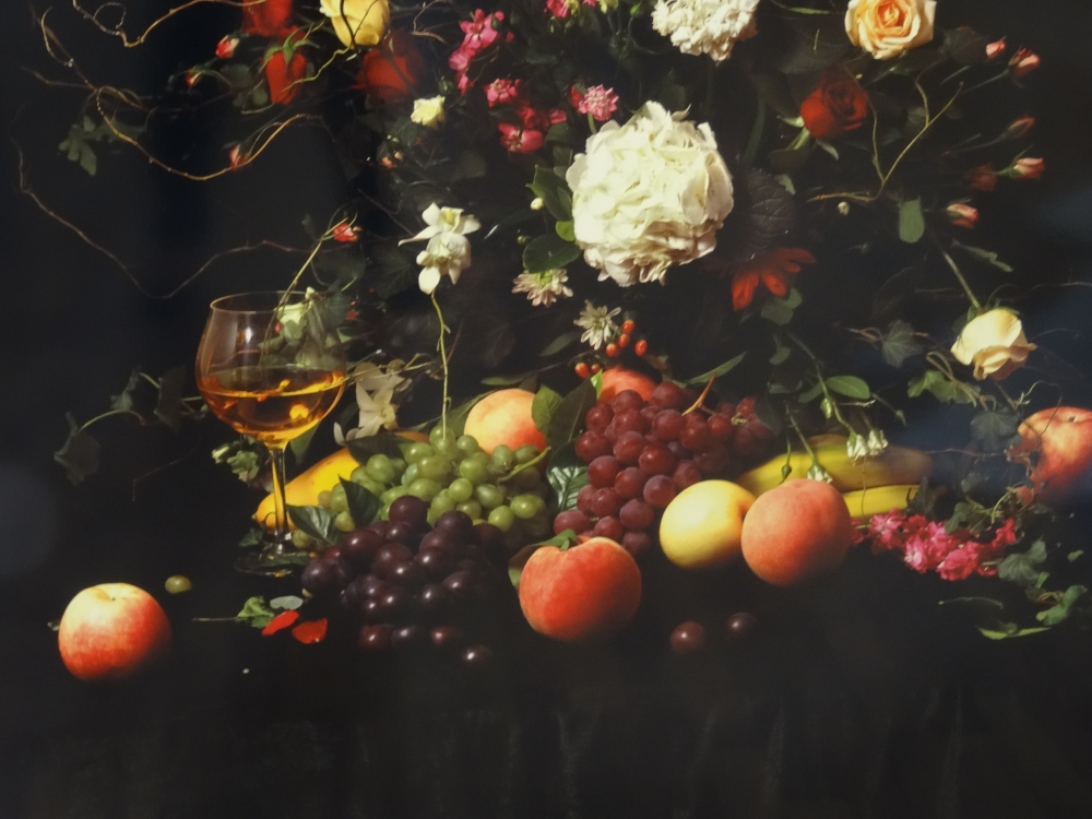 Lu Zhengyuan, fotografía contemporánea digital, bodegón con flores y frutas, 2008