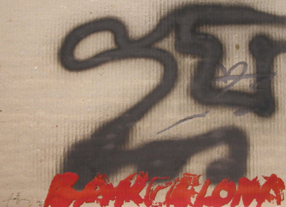 Antoni Tápies, grabado serigrafía sobre cartón, Barcelona, años 80