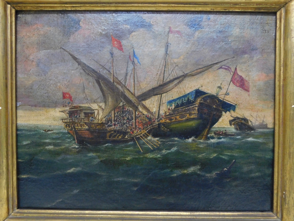 Batalla naval, óleo sobre tela