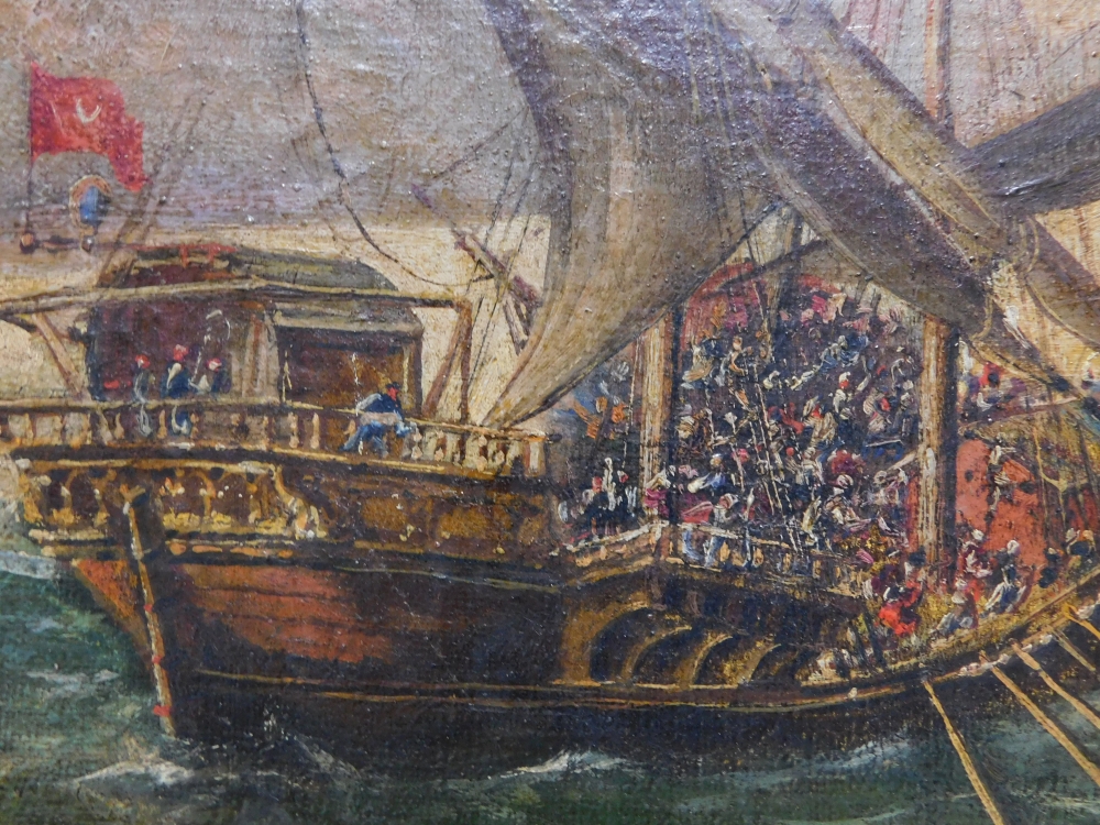 Batalla naval, óleo sobre tela