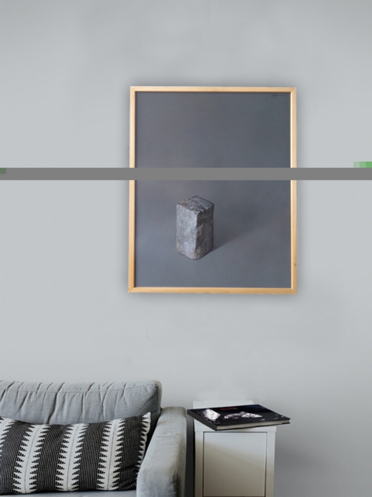 Federico Rodríguez González, pintura figurativa, bodegón minimalista con piedra, 2000