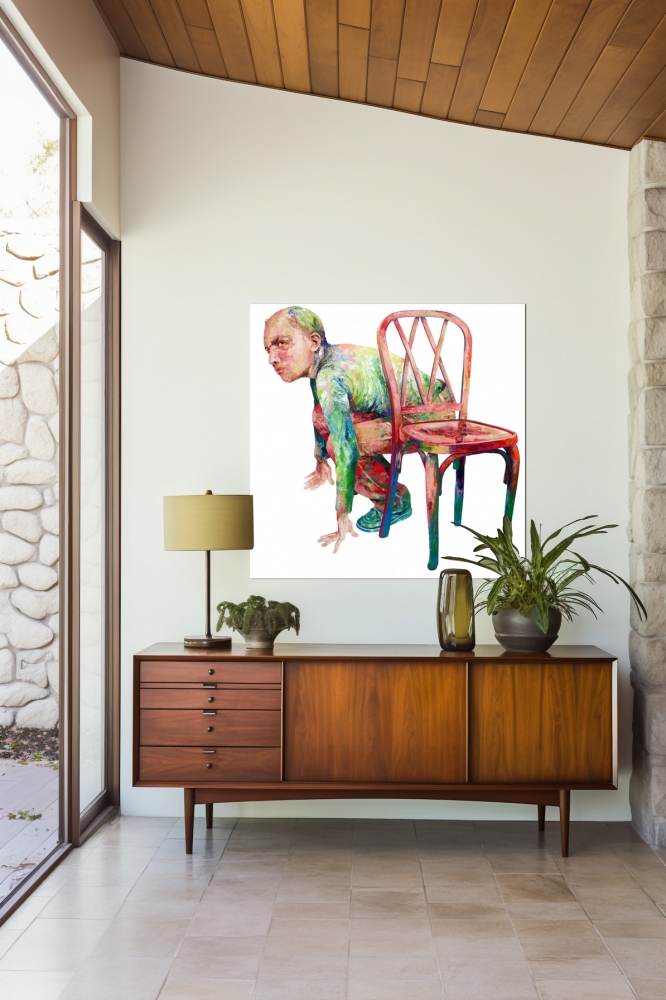 Samuel Salcedo, pintura contemporánea expresionista, hombre escondido, 2003