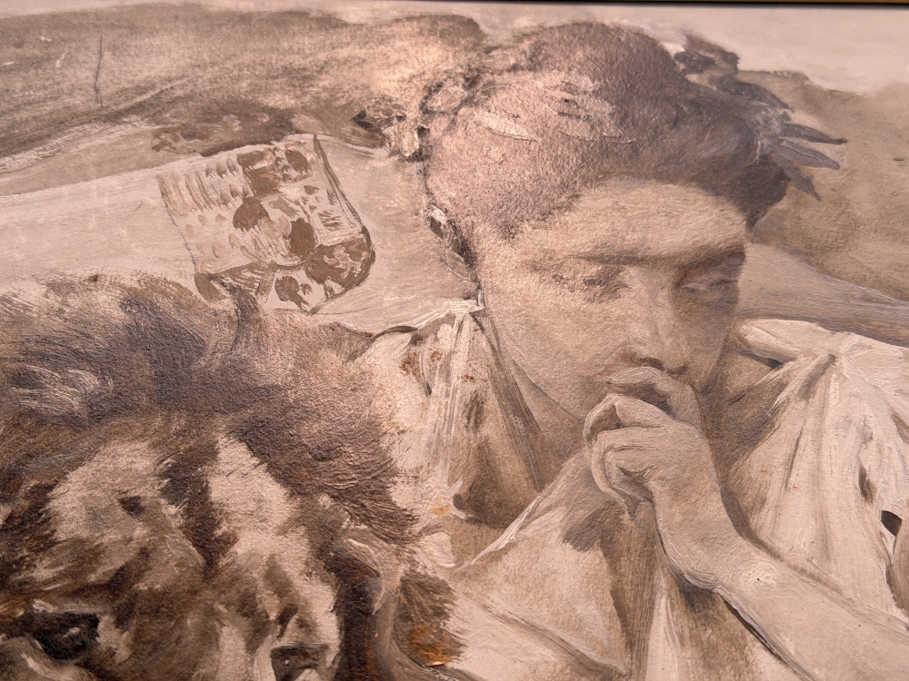 Pedro Sáenz Sáenz, Málaga, grisalla sobre cartón, Madrid 1898, alegoría de España