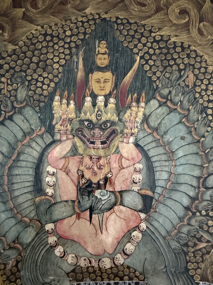 Antigua Thangka Tibetana Bhavachakra, rueda de la vida, Yama y Samsara, Tibet, 1920 aprox.