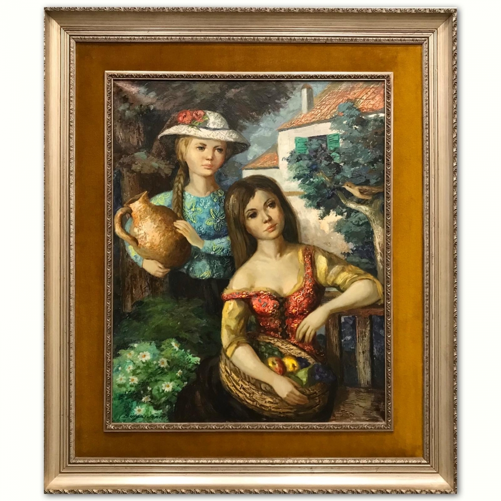 ”Muchachas con Cesto de Frutas y Cántaro”, José Buigas Sans (1903-1989), años 60-70 del siglo XX