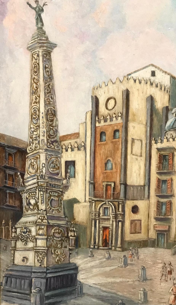 “Piazza S.Domenico Maggiore a Napoli”, Luciano Valeriani (1932-2007), 1991