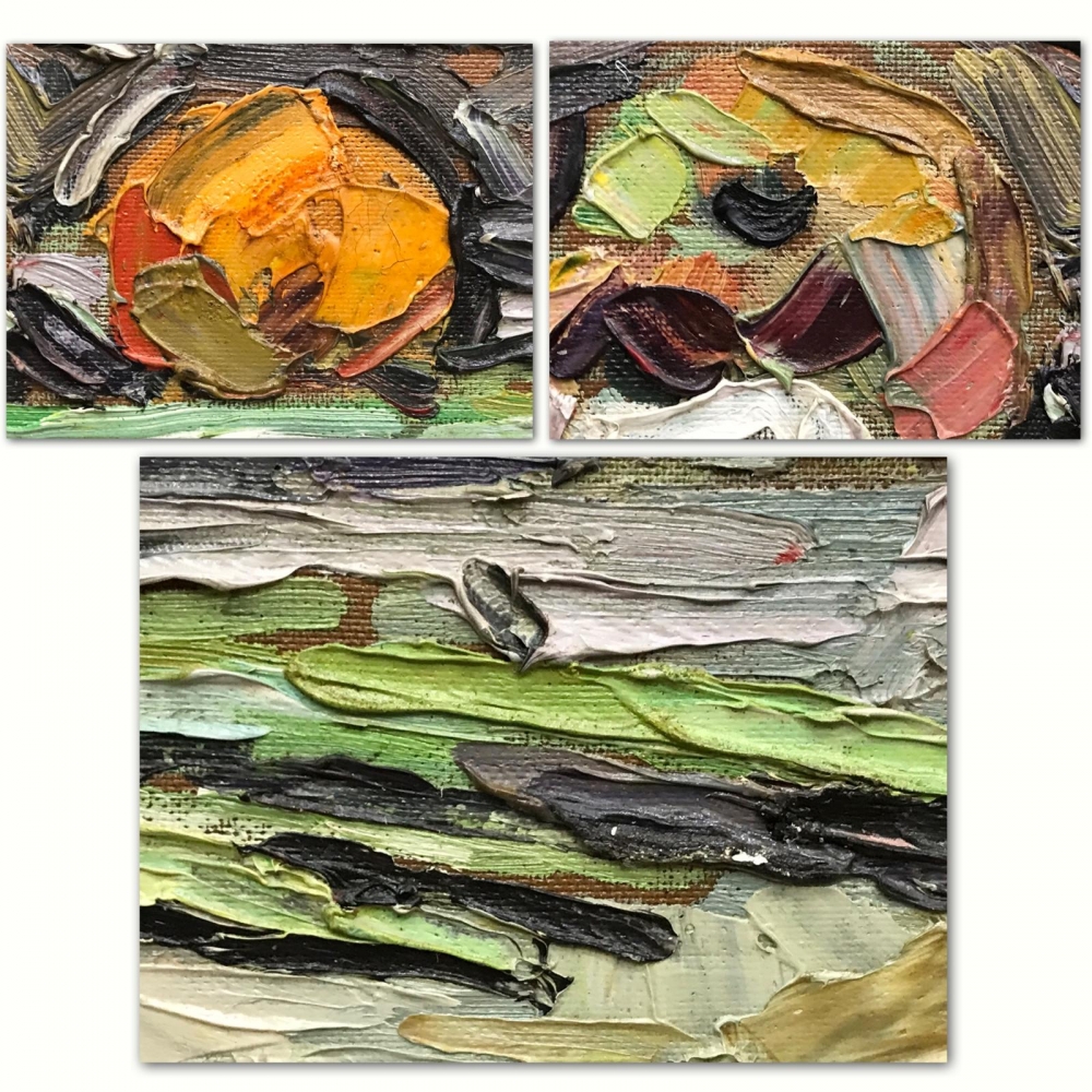 ”Naturaleza Muerta con Calas Blancas y Frutas”, Roberto Ortuño Pascual (1953), años 80 del siglo XX