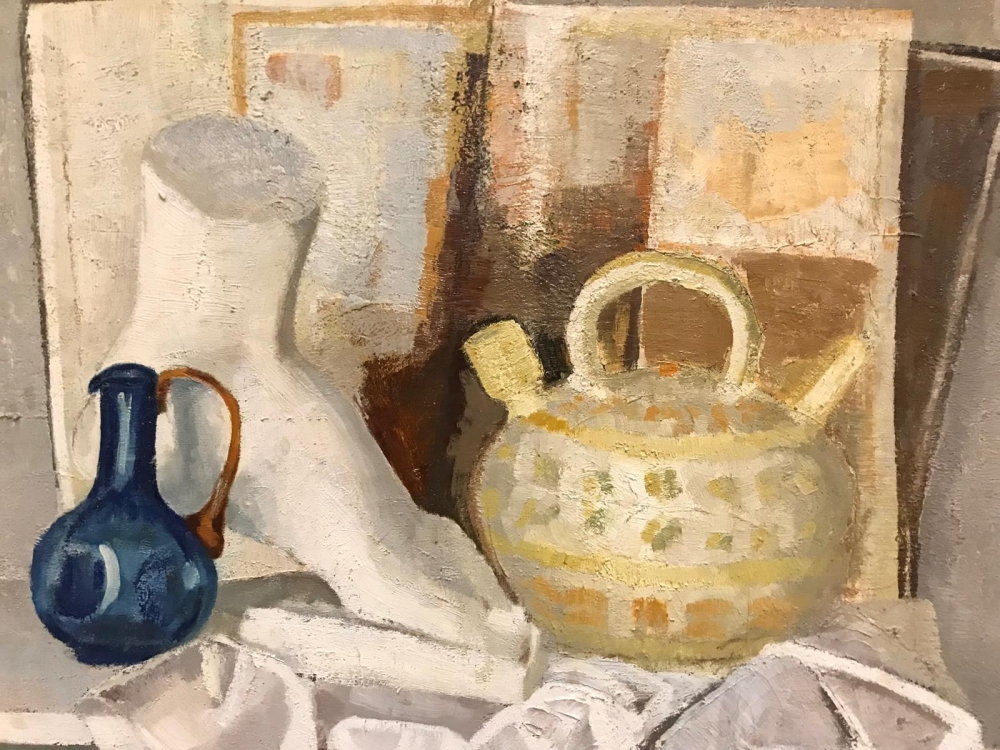 “Naturaleza Muerta con Fragmento Escultórico y Jarra Azul”, Soledad Barrio 1968