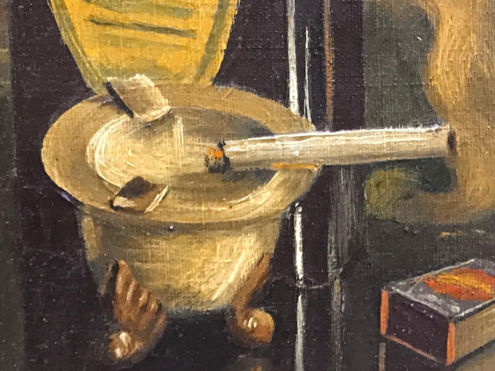 \"Bodegón con Champagne, Copa y Frutas\" y \"Bodegón con Licor Perelló, Cigarrillos y Cenicero\", Ramon Lluís Monllaó (1928–2013), mediados del siglo XX
