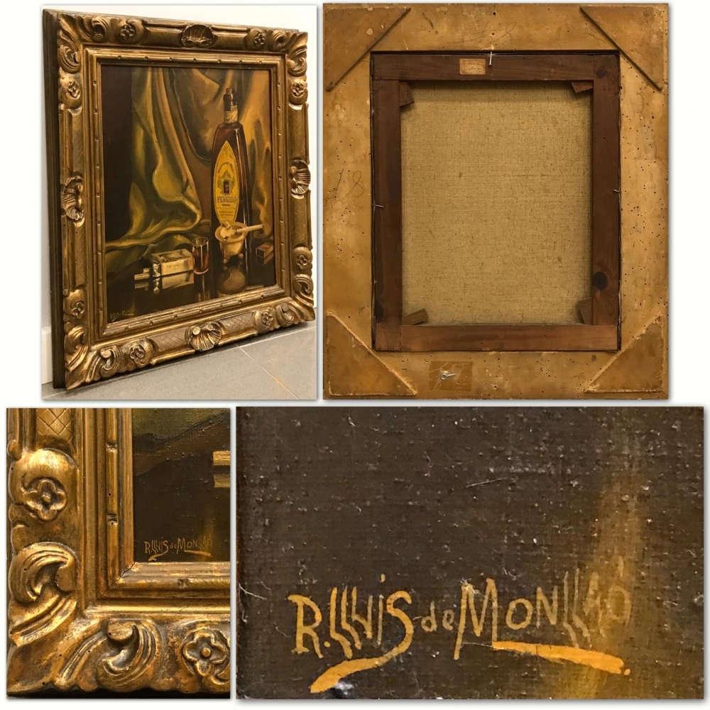 \"Bodegón con Champagne, Copa y Frutas\" y \"Bodegón con Licor Perelló, Cigarrillos y Cenicero\", Ramon Lluís Monllaó (1928–2013), mediados del siglo XX