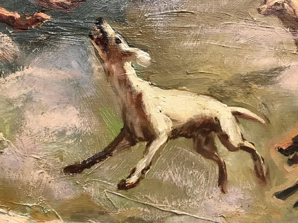 “Perros persiguiendo a un ciervo“, Enric Trapero Ballestero, años 60-70 del siglo XX