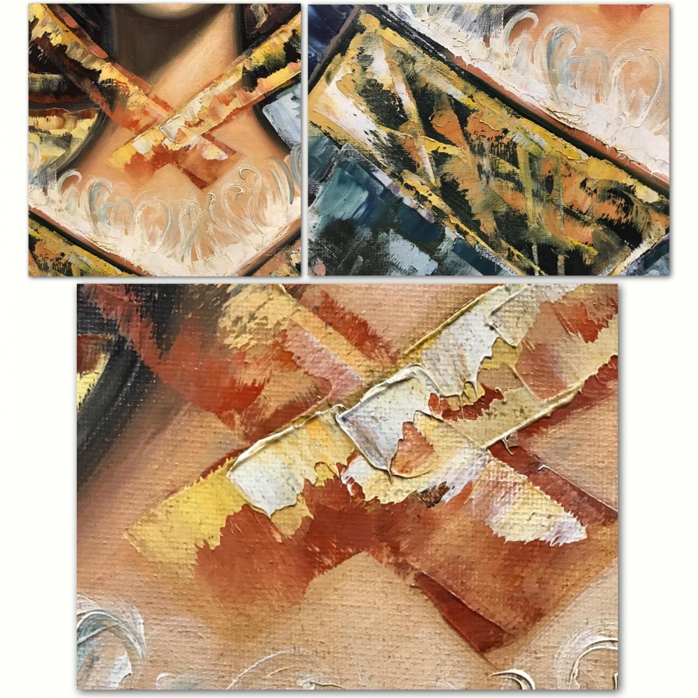 \"Retrato Femenino con Tocado Geométrico\", escuela europea, años 70-80 del siglo XX