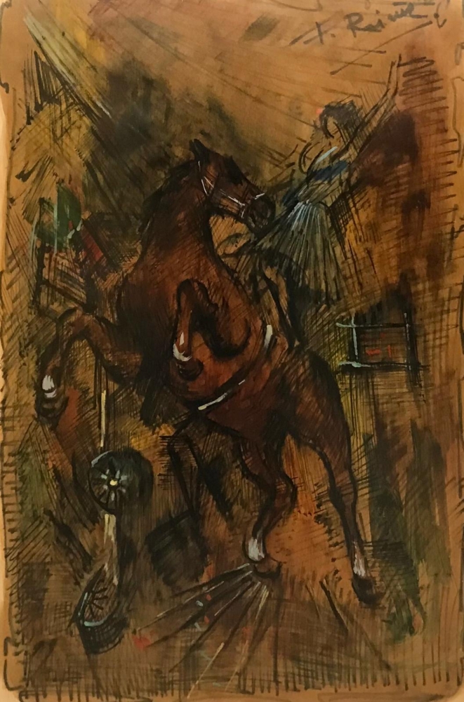 ”Amazona con Caballo”, escuela europea, años 50-60 del siglo XX