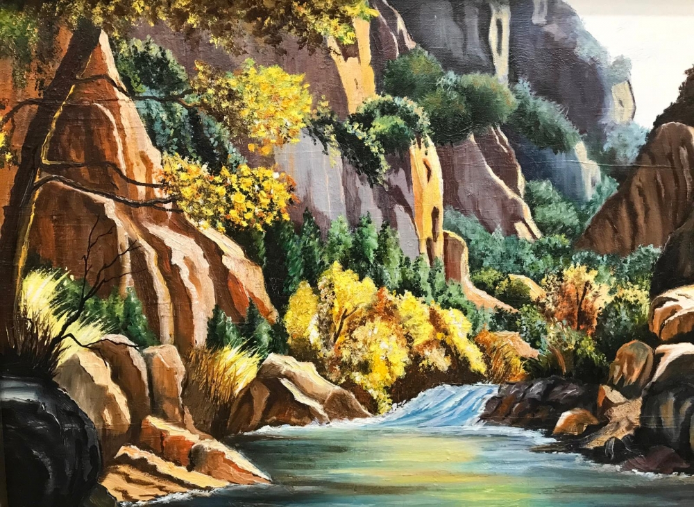 ”Paisaje Rocoso con Río en Otoño”, Matilde Alba Minondo (Granada), años 80-90 del siglo XX