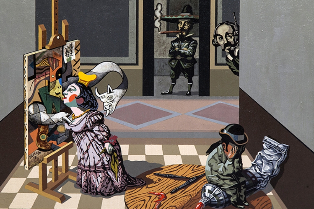 Reynerio Tamayo, Homenaje al Equipo Crónica, óleo sobre tabla, Cuba, 1998