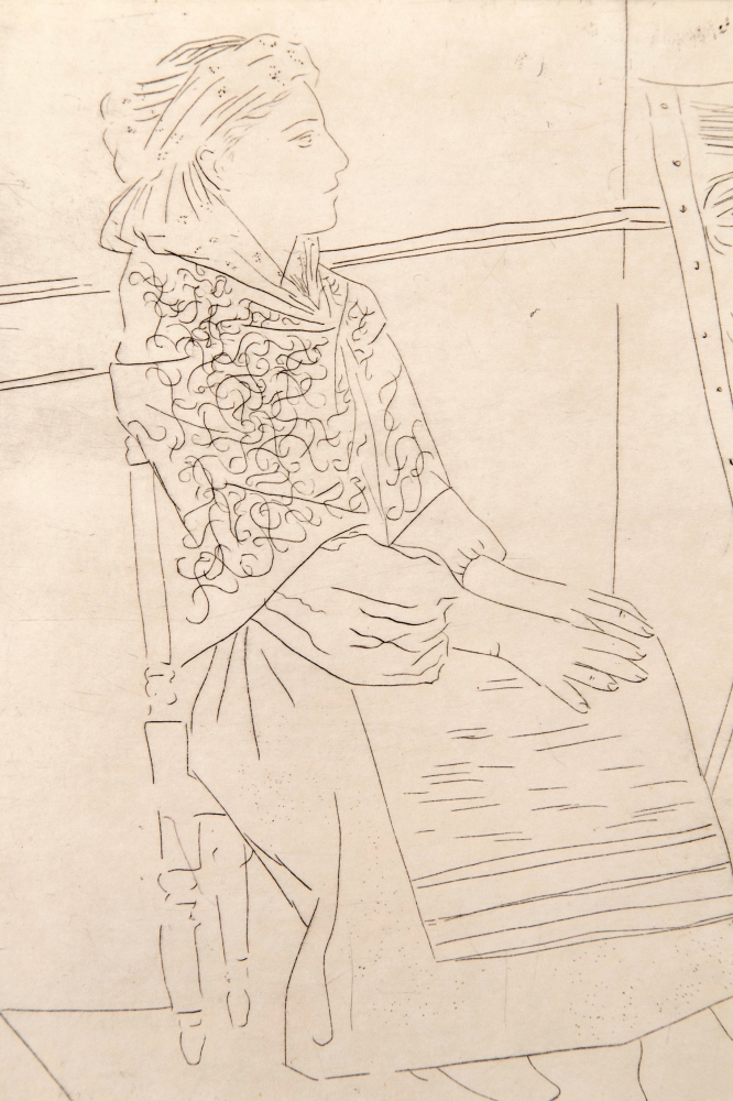 Pablo Picasso, Peintre chauve devant son Chevalet, punta seca, 1927, firma apostillada