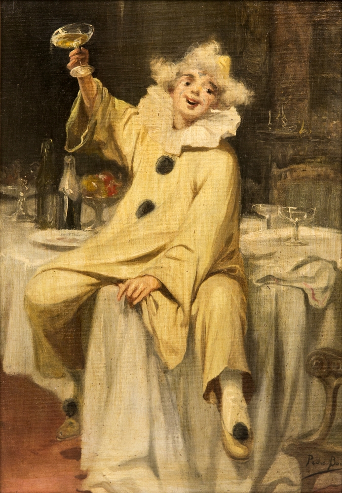 Pere Borrell del Caso, \"Pierrot\", óleo sobre lienzo, siglo XIX