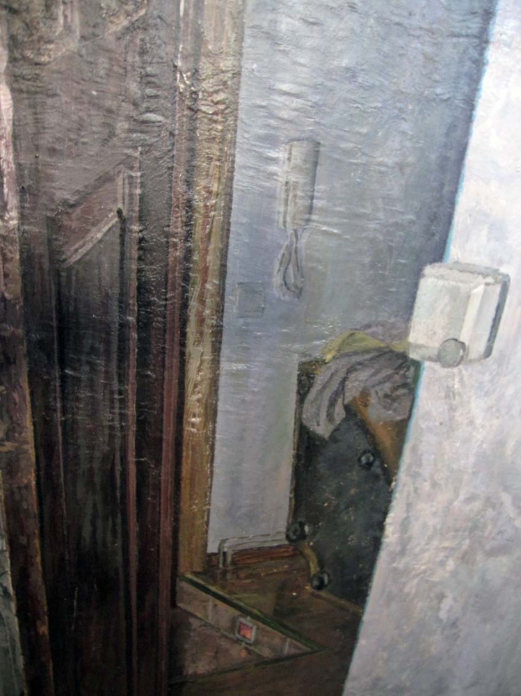 Ricardo González García, pintura realista, escena interior habitación con puerta, 2004