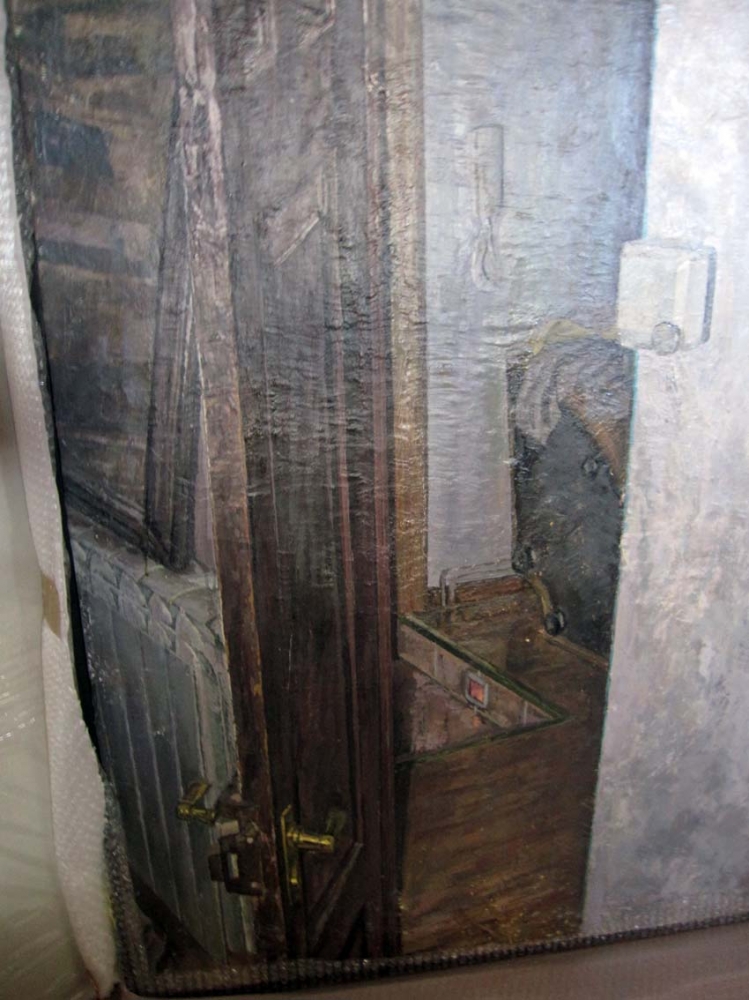 Ricardo González García, pintura realista, escena interior habitación con puerta, 2004