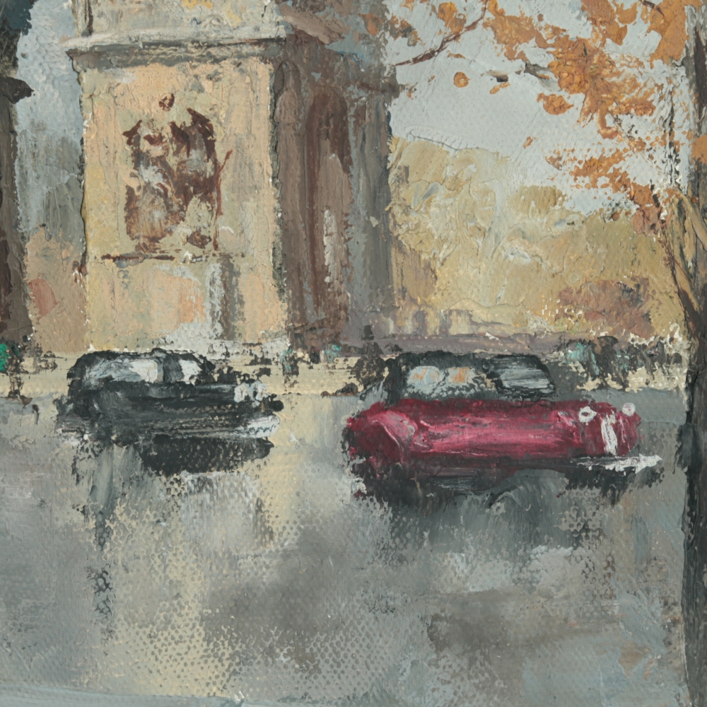 Pintura vintage del Arco del Triunfo de París, firmada Rigaud, hacia 1960