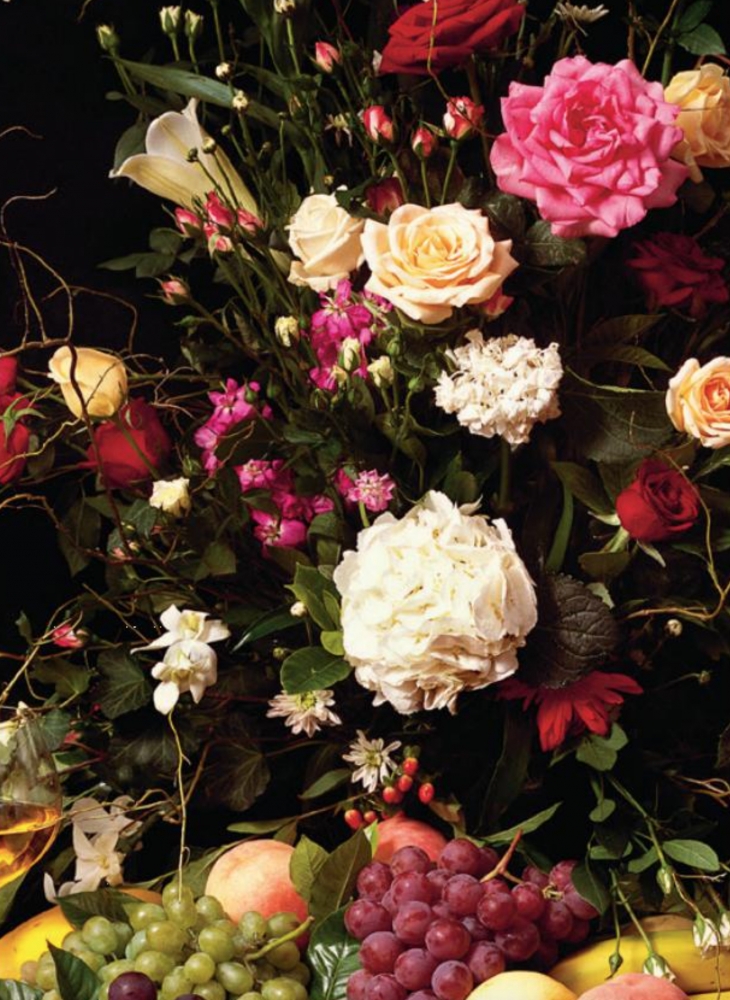 Lu Zhengyuan, fotografía contemporánea digital, bodegón con flores y frutas, 2008