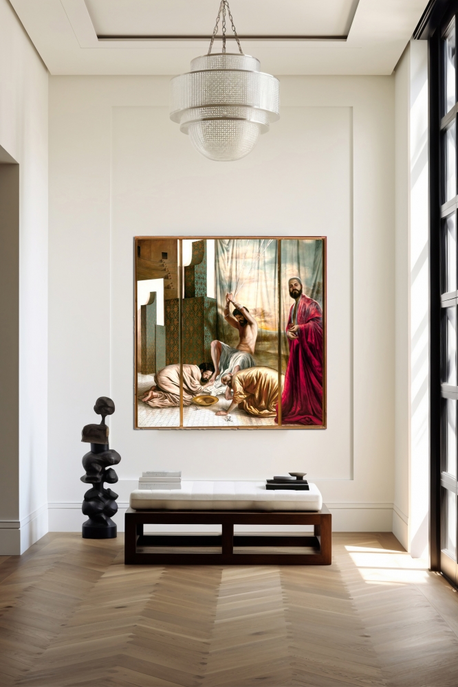 Jesús Herrera Martínez, pintura contemporánea, escena bíblica, pan de oro,  2005