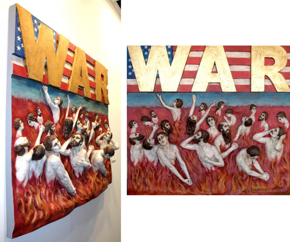 Óscar Salmerón, escultura de pared, relieve, escena guerra, infierno, 2008