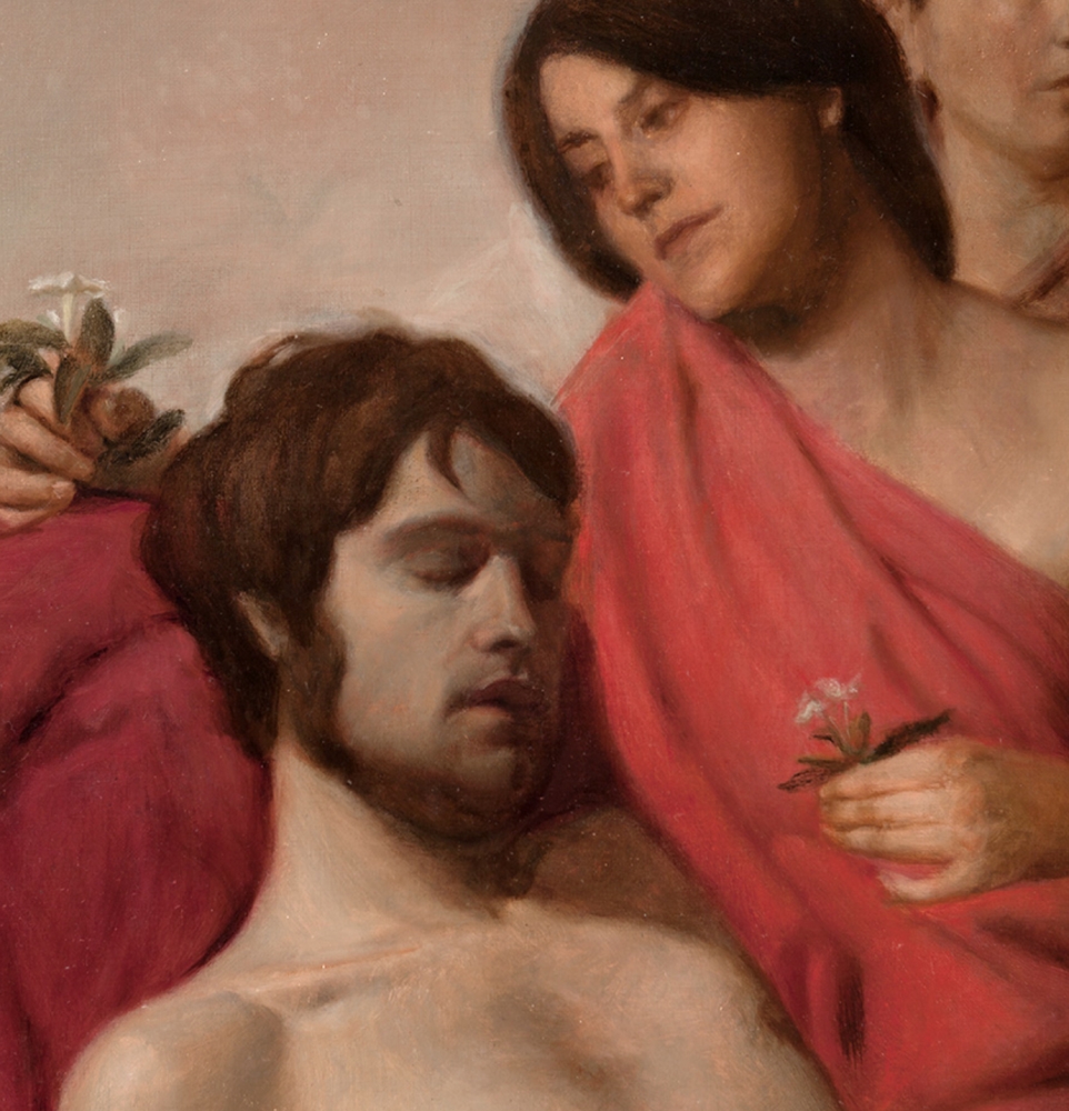Manuel Paez Álvarez, pintura figurativa contemporánea, escena descendimiento, mitología Apolo