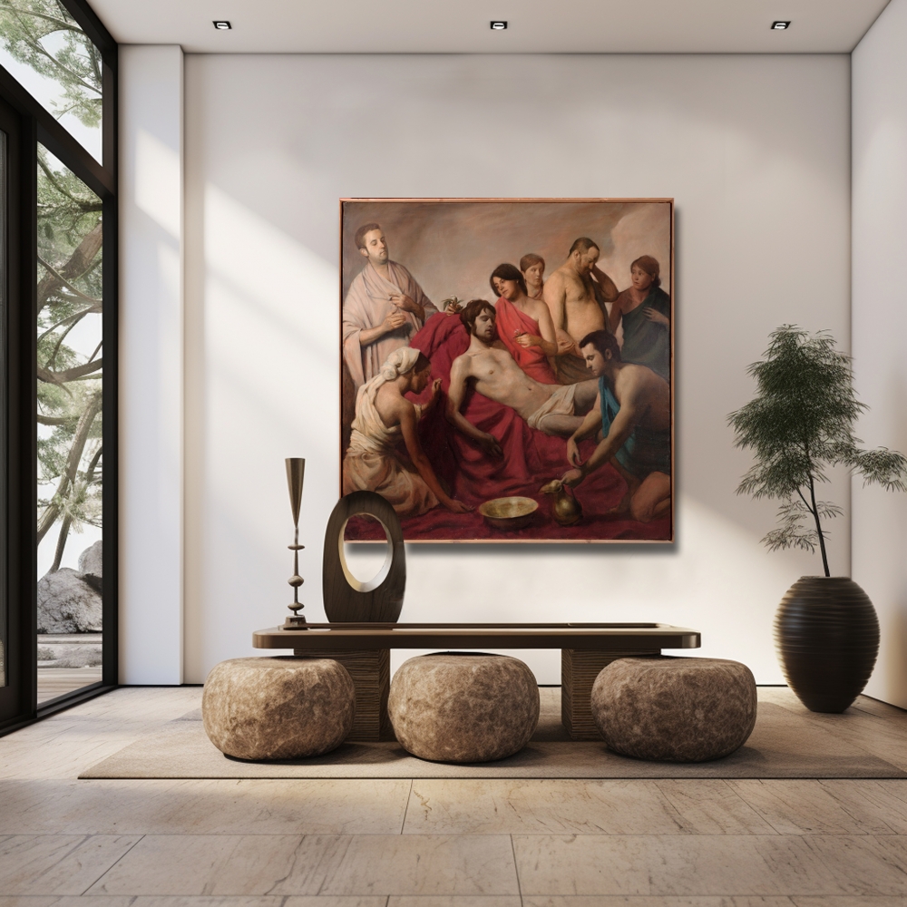 Manuel Paez Álvarez, pintura figurativa contemporánea, escena descendimiento, mitología Apolo
