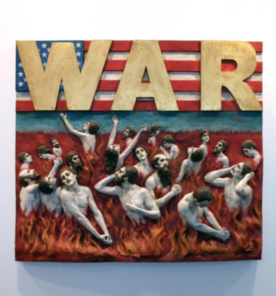 Óscar Salmerón, escultura de pared, relieve, escena guerra, infierno, 2008