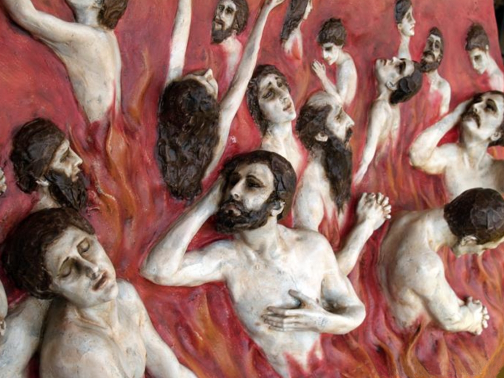 Óscar Salmerón, escultura de pared, relieve, escena guerra, infierno, 2008