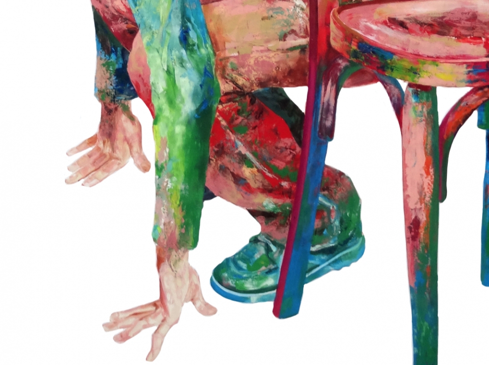 Samuel Salcedo, pintura contemporánea expresionista, hombre escondido, 2003
