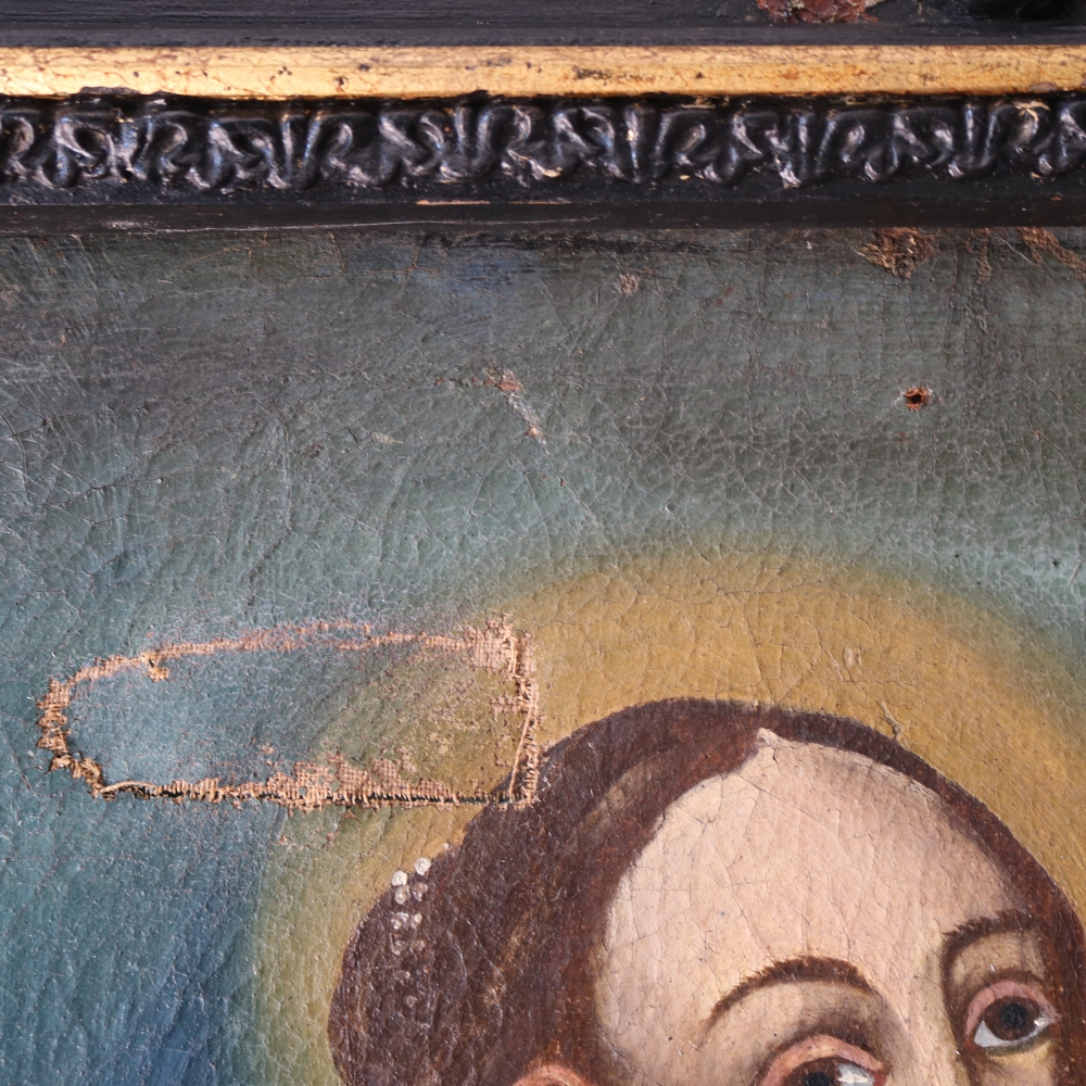 Santa Bárbara con escenas de su martirio, óleo antiguo, siglo XVIII