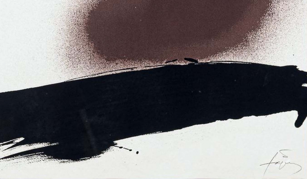 Antoni Tápies, litografía, abstracción con cruz