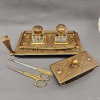 Tintero de la época victoriana con marquetería Boulle en madera ebonizada y latón, 1840 - 1900