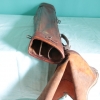 Conjunto antiguo de golf Hickory con bolsa de cuero, ca. 1900