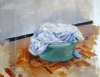Ricardo González, pintura realista, bodegón caldero con ropa, 2000