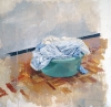 Ricardo González, pintura realista, bodegón caldero con ropa, 2000