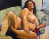Pablo Schugurensky, pintura figurativa, desnudo de mujer sobre sofá