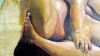 Pablo Schugurensky, pintura figurativa, desnudo de mujer sobre sofá