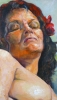 Pablo Schugurensky, pintura figurativa, desnudo de mujer sobre sofá