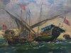Batalla naval, óleo sobre tela