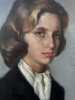 Francisco Ribera Gómez, retrato de una joven con perro de caza junto al mar, óleo