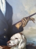 Francisco Ribera Gómez, retrato de una joven con perro de caza junto al mar, óleo