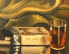 \"Bodegón con Champagne, Copa y Frutas\" y \"Bodegón con Licor Perelló, Cigarrillos y Cenicero\", Ramon Lluís Monllaó (1928–2013), mediados del siglo XX