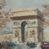 Pintura vintage del Arco del Triunfo de París, firmada Rigaud, hacia 1960