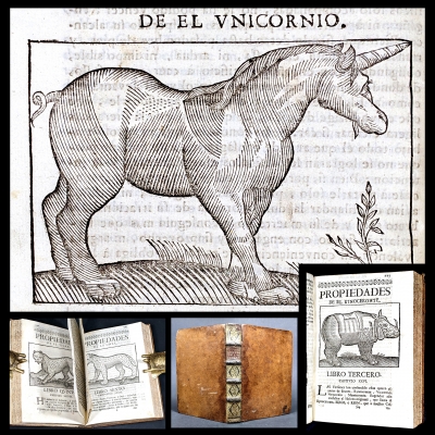 Año 1696 Unicornio. Libro de emblemas castellano. Andrés Ferrer de Valdecerebro, 