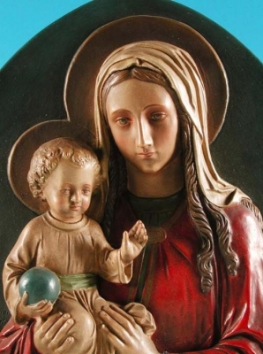 Virgen con niño, relieve de gran tamaño para colgar, estuco, Alemania, 1900