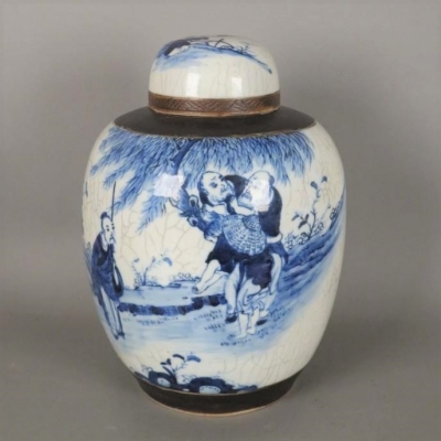 Florero de cerámica con tapa para jengibre, Asia, china Nanking, 1850 - 1900